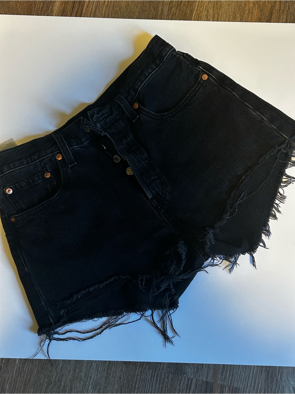 Levi's Black Distressed Frayed-Hem Denim Shorts